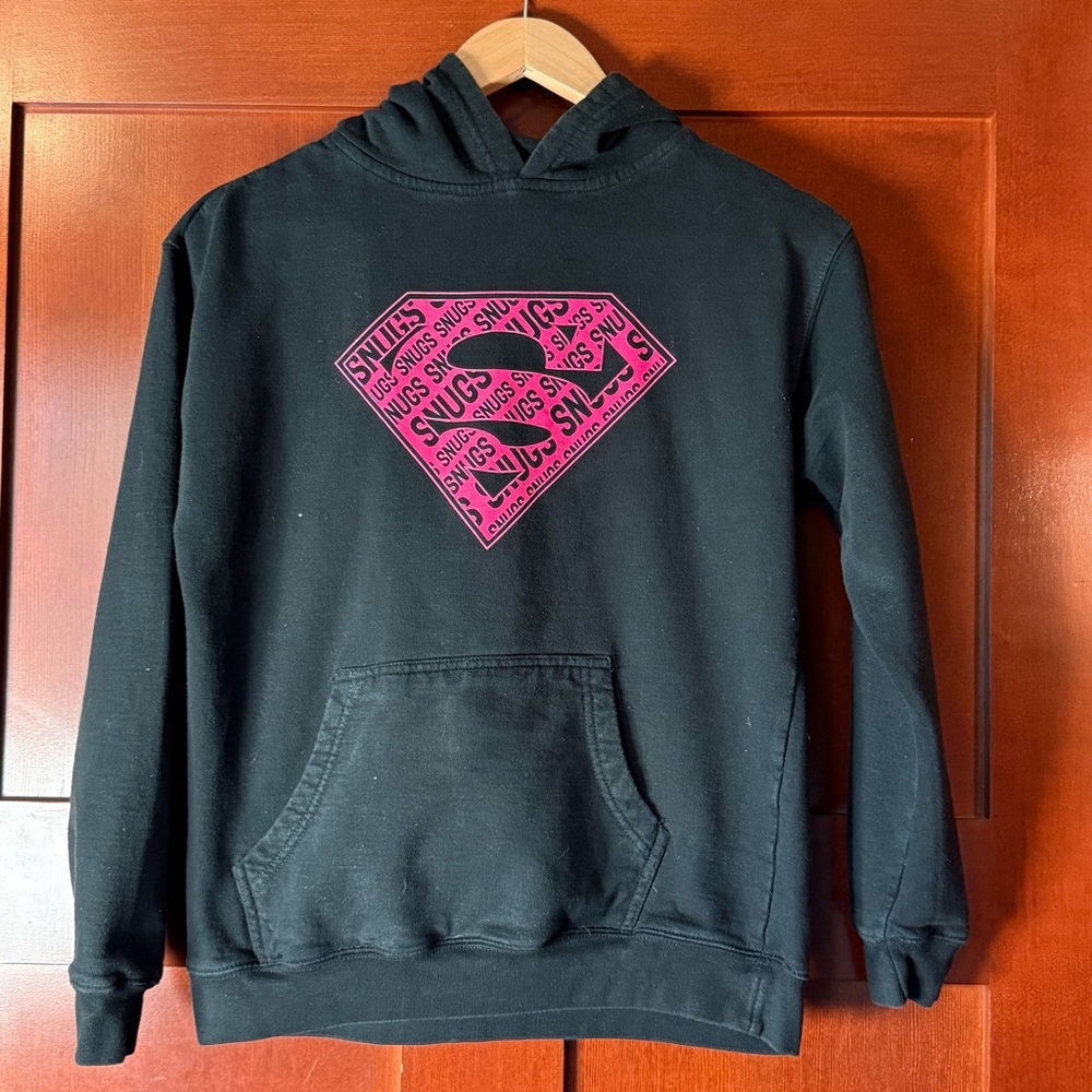Black Hoodie with Pink Snugs Superman Logo